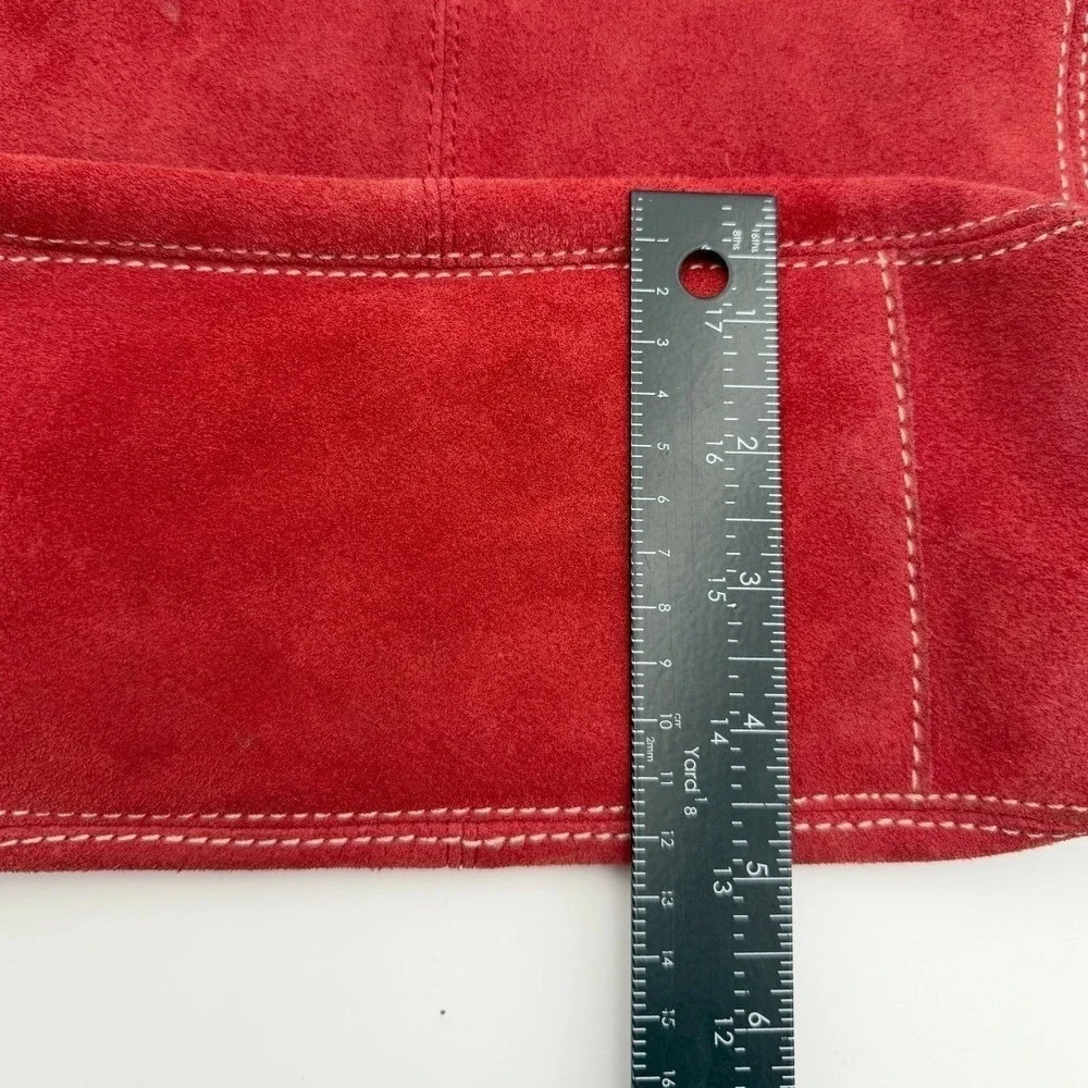 VTG 2002 Old Navy Red Suede Leather Shoulder Bucket Bag Womens Y2K Boho Indie